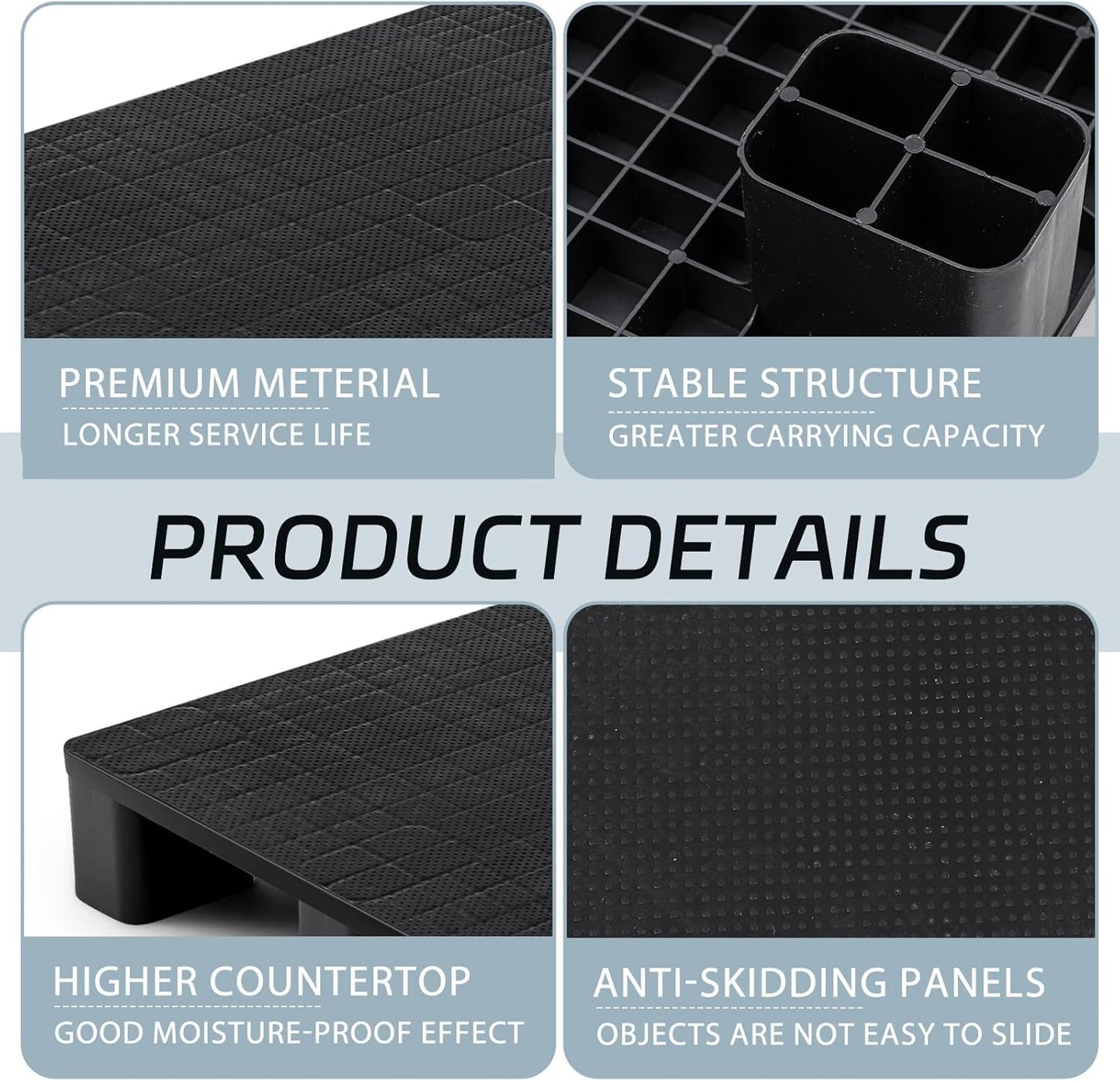 2 Pcs Plastic Pallet for Basement Storage Easy Stack Lightweight Floor Pallet Display Flooring Room Supermarket Christmas, Support up to 2000 Lbs (31.5'' L X 24'' W X 4.7'' H,Black)
