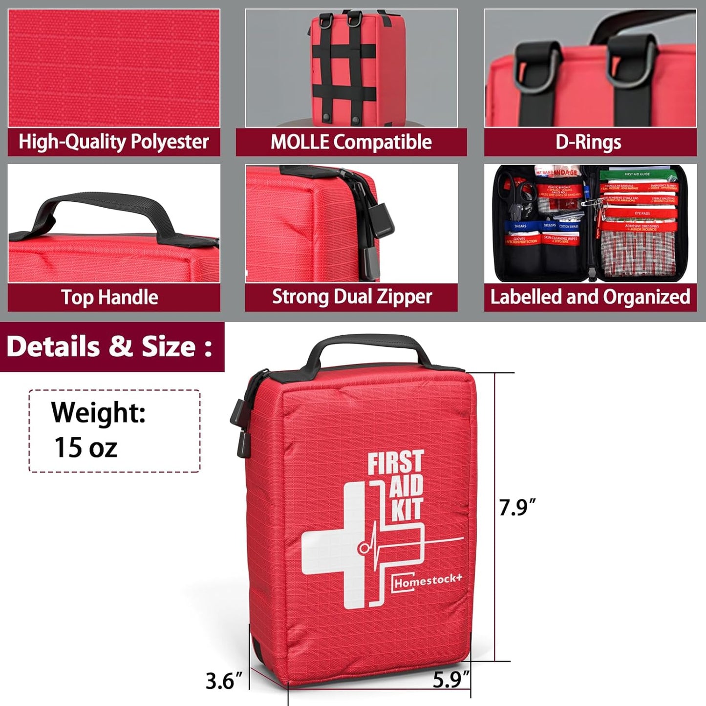 Small First aid Kits,Travel First Aid Kit with Labelled Compartments Molle System Compact Medical Kit for Car, Hiking, Backpacking, Camping, and Cycling