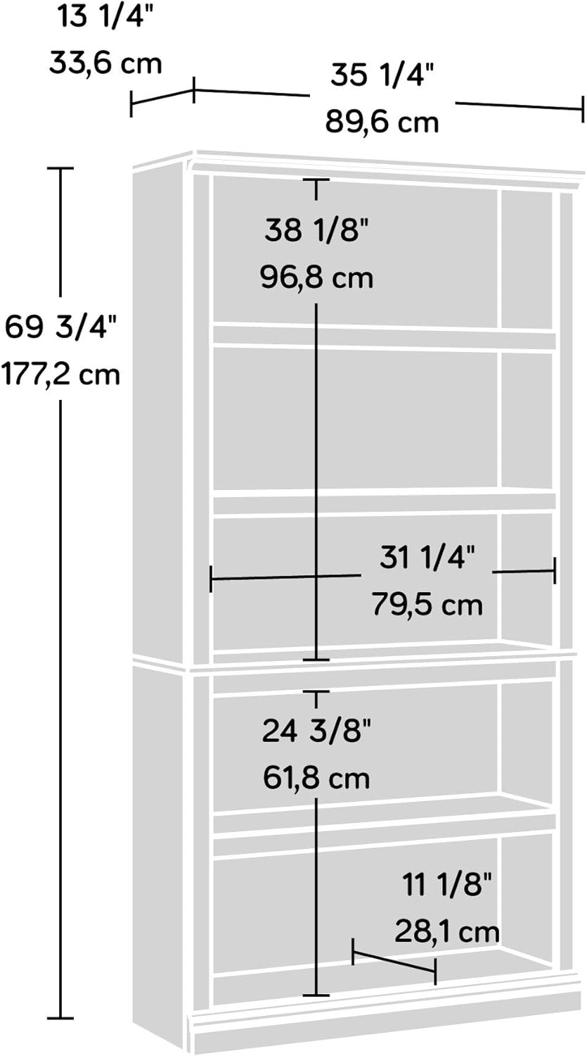 Sauder 5 Tier Book Shelf Wooden Bookcase Multipurpose Bookshelf for Home Office, Living Room, in Mystic Oak