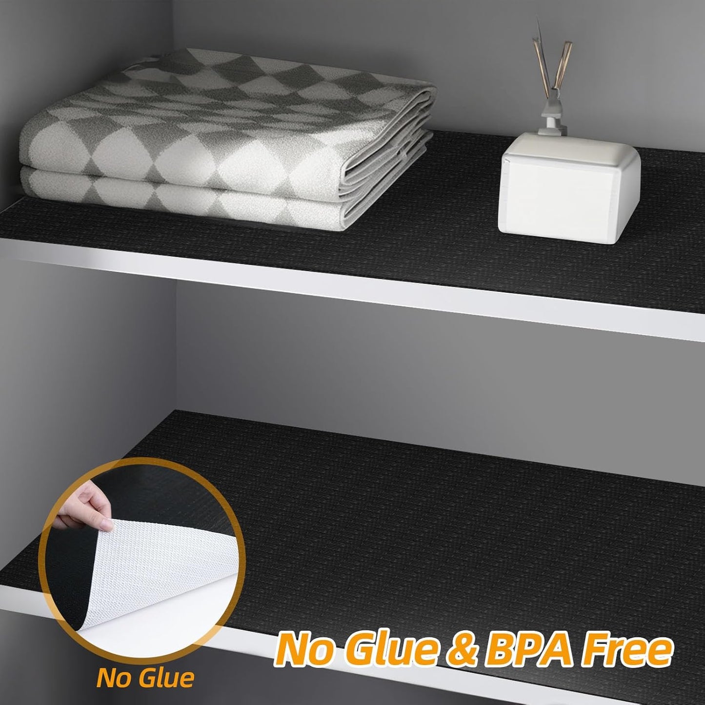 Shelf and Drawer Liner for Kitchen Cabinets Non-Adhesive, Strong Grip Non-Slip Thickened Cabinet Liners for Shelves, Waterproof Mats for Dresser Cupboard, Black, 17 in x 30 Feet