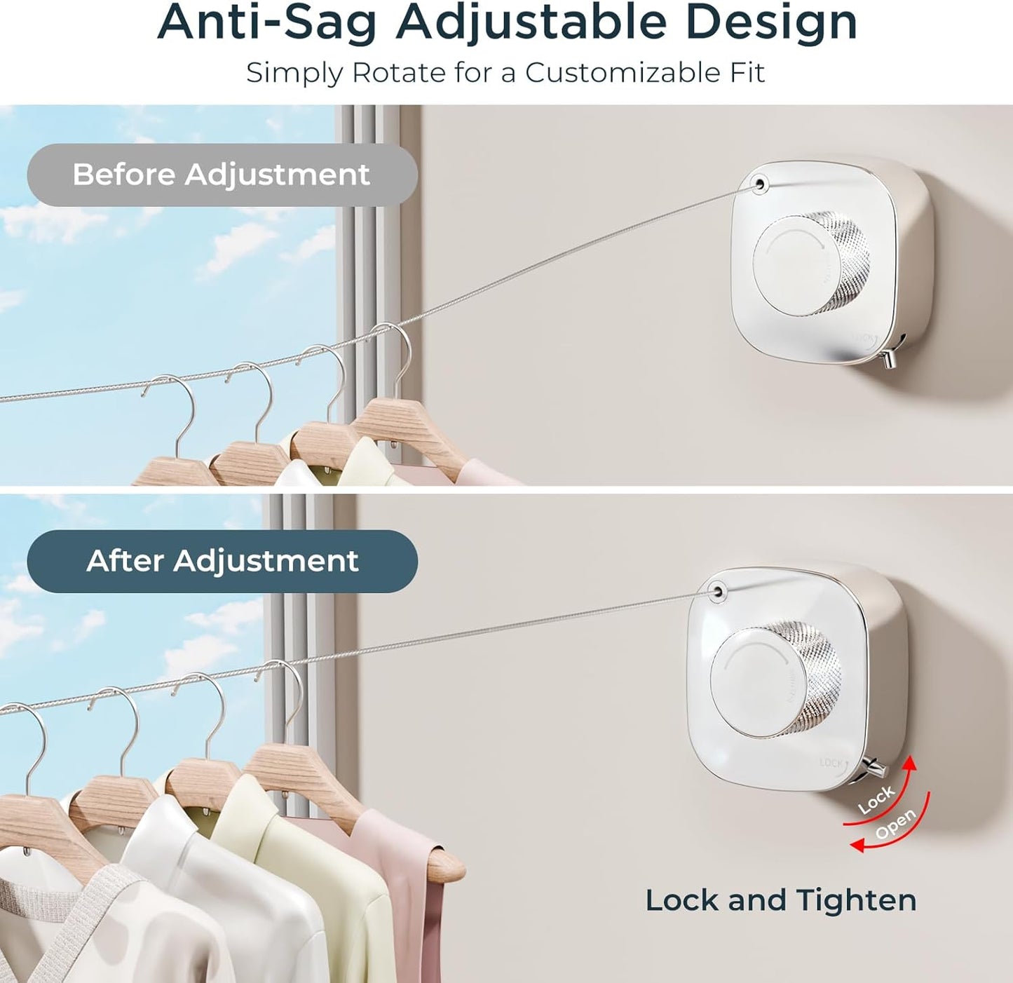 FORIOUS Retractable Clothesline Indoor, 13.8 Ft Non-Sagging Outdoor Clothes Line, Rustproof All Stainless Steel Heavy Duty Clothes Drying Laundry Line, Screw Wall Mounted for Bathroom, Chrome