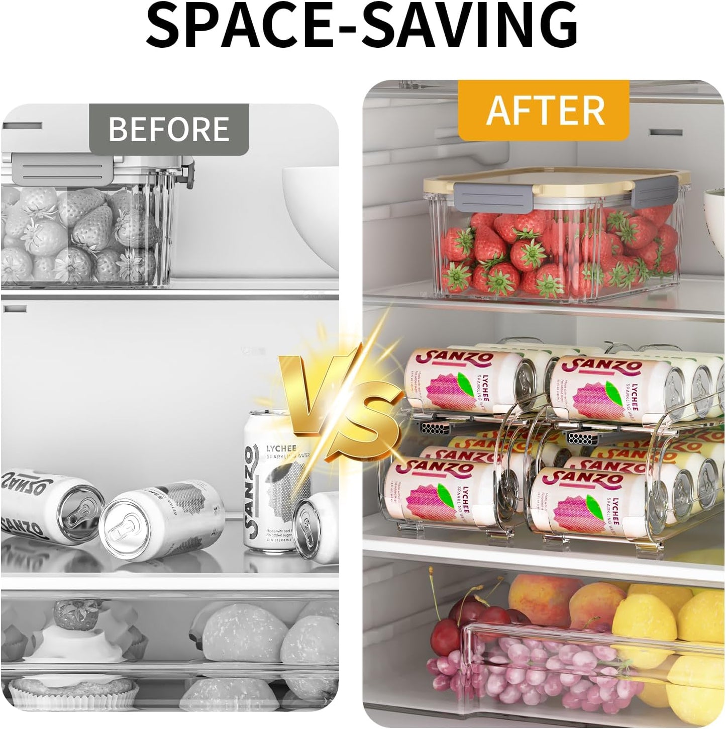 Drink Organizer for Fridge, Soda Can Organizer Dispenser for Refrigerator with Automatic Rolling,Organize Standard Size 11.15oz or 12oz Cans Drink,Save Space for Fridge、Kitchen、countertop