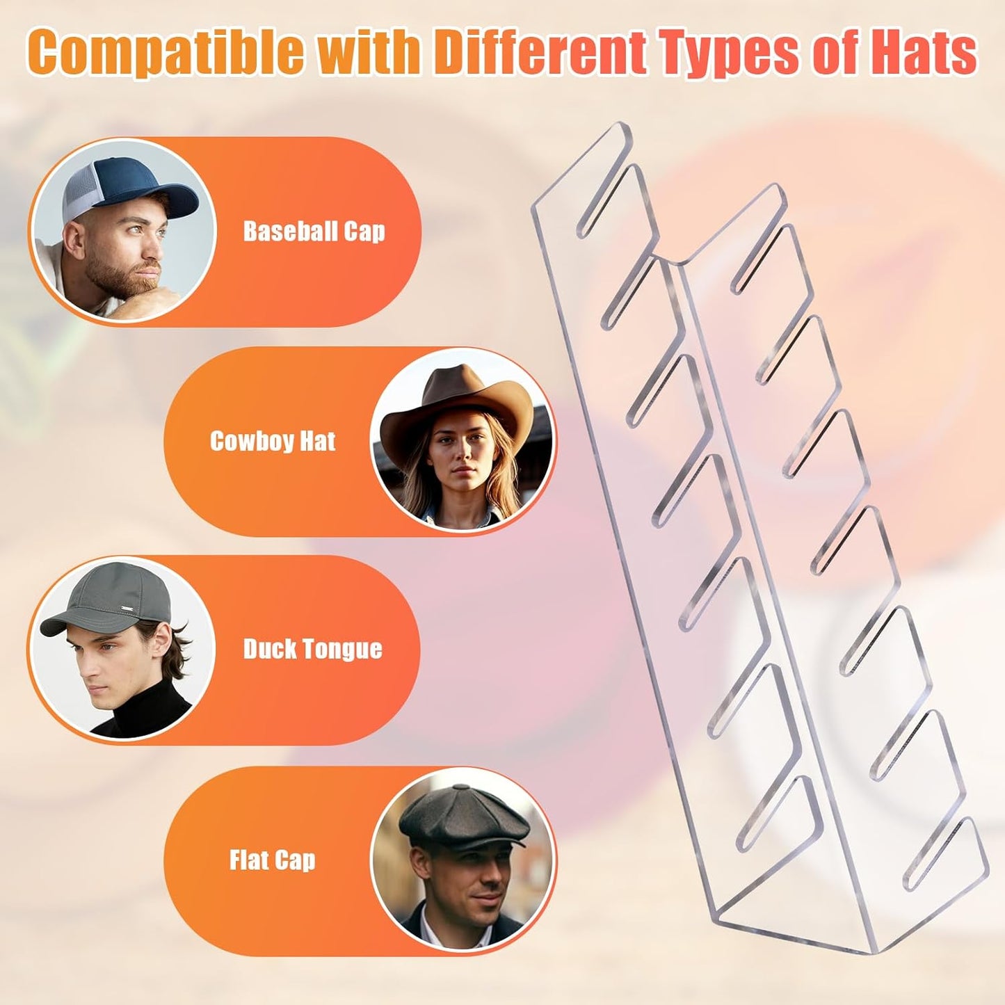 Hat Stand for Baseball Caps, 4 Pack No Install Acrylic Hat Organizer for 28 Baseball Caps Storage Organizer, Hat Racks Hat Holder Display and Organization for Closet, Bedroom, Dresser (Clear-4Pack)