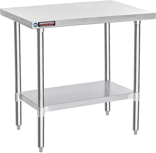 DuraSteel 24x36 Stainless Steel Work Table - NSF Commercial Prep Metal Table - Outdoor Pizza Oven Stand w/Under Shelf - Kitchen Island Laundry Utility Garage Microwave Stand Large Rolling Storage Cart