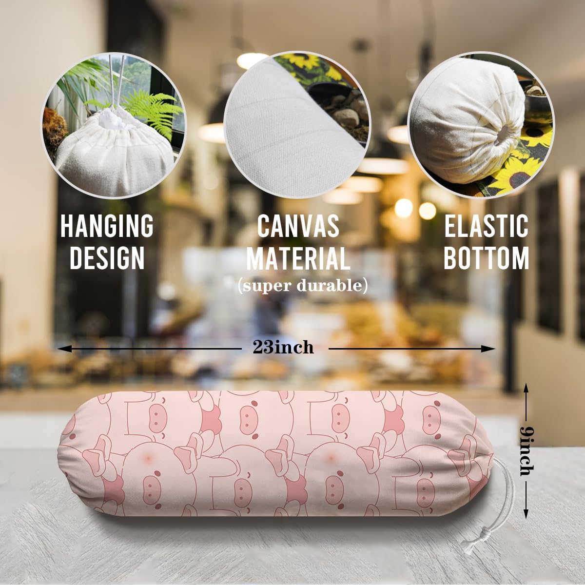 Pig Plastic Bag Holder, Wall Mount Plastic Bags Storage Container Dispenser, Cute Farmhouse Kitchen Decor Gifts for Women Pigs Lover, Kitchen Pattern Garbage Bag 42