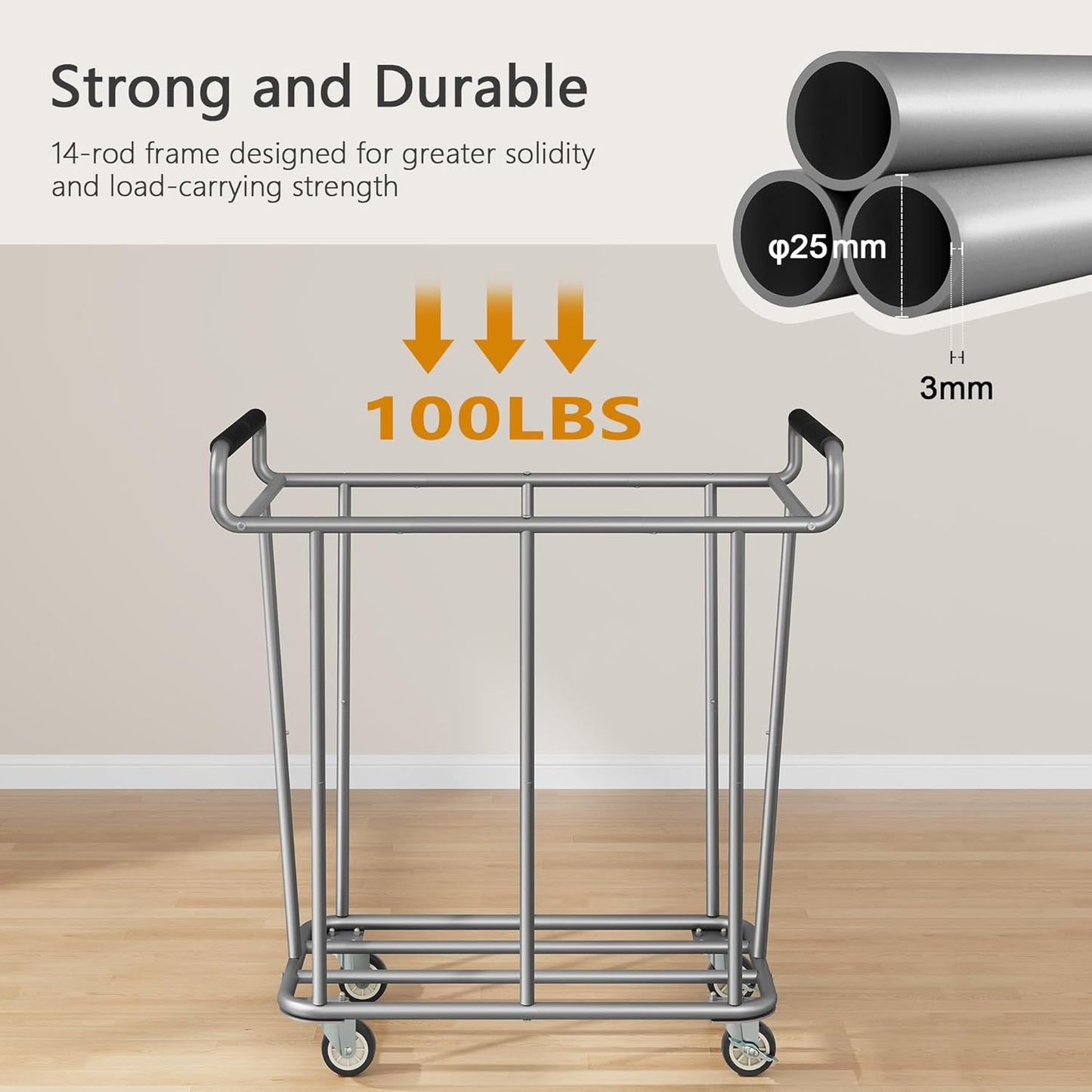 Large Laundry Hamper with Wheels, 360L Rolling Big Laundry Basket for Clothes Storage, Heavy Duty Extra Large Rolling Laundry Cart with Handle, Steel Frame, Waterproof Liner,95.1 Gallons,Grey
