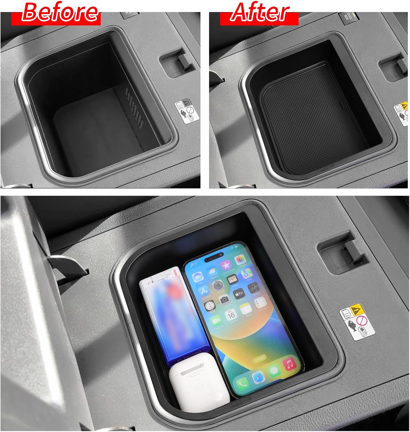 2PCS Fit for 2024 2025 2026 Toyota Land Cruiser Prado 250 Center Console Cool Box Organizer + Wireless Charging Protective Mat Accessories Black (Not Fit 1958 Model)