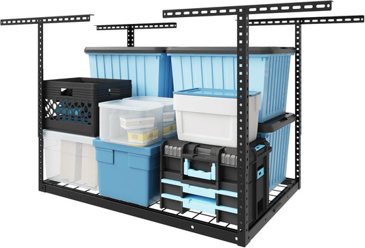 FLEXIMOUNTS 2x3 Overhead Garage Storage Rack, Adjustable Organization System, Heavy-Duty Metal Ceiling Racks, 155lbs Weight Capacity, Black, Classic Series