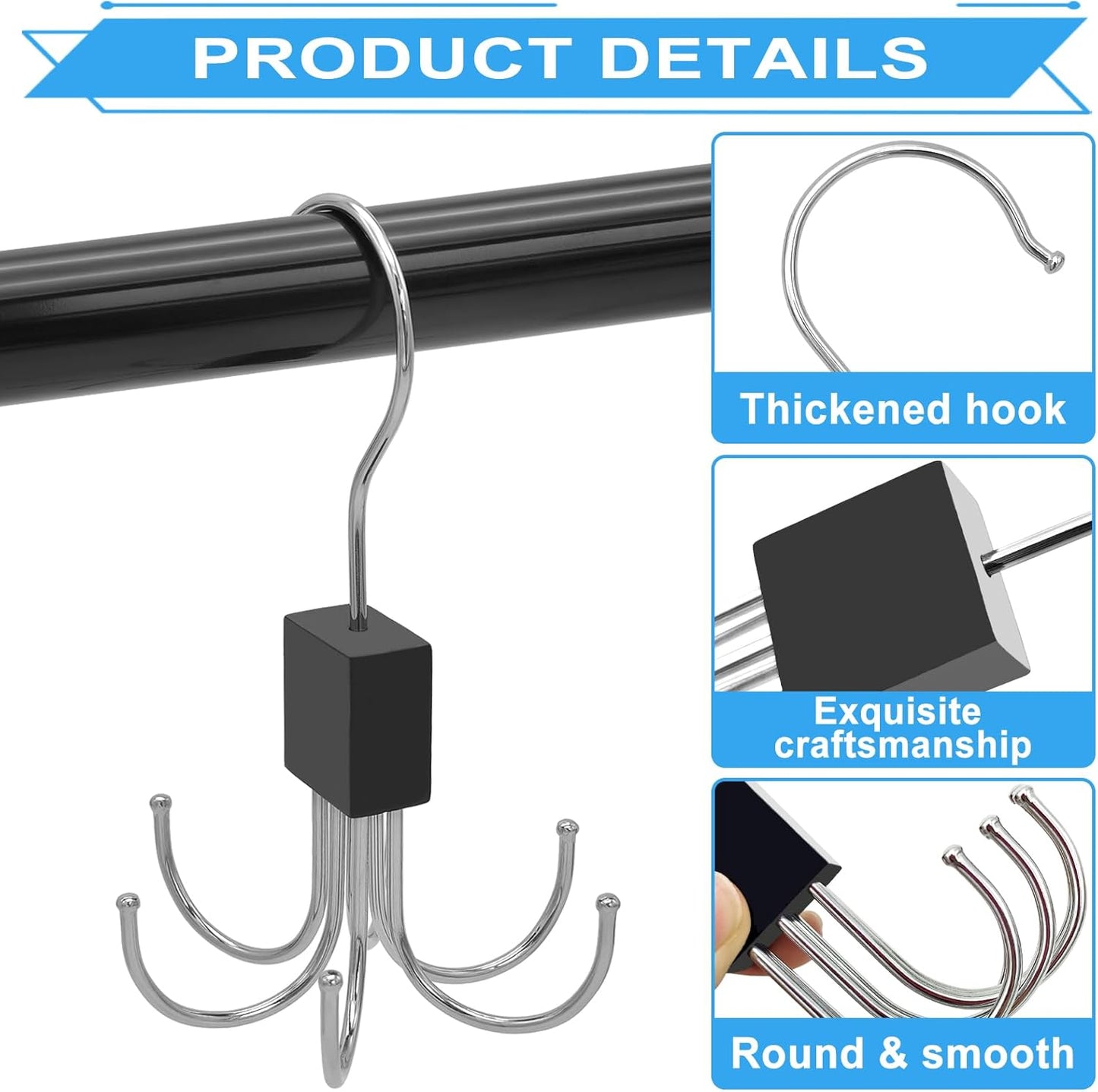 4pcs Rotatable Tank Top Hanger,Bra,Belt,Tie,Scarf Hanger for Closet, Multipurpose Holder Organizer and Storage Hook for Belt,Bra,Hat,Tank Top,Tie,Scarf,Purse