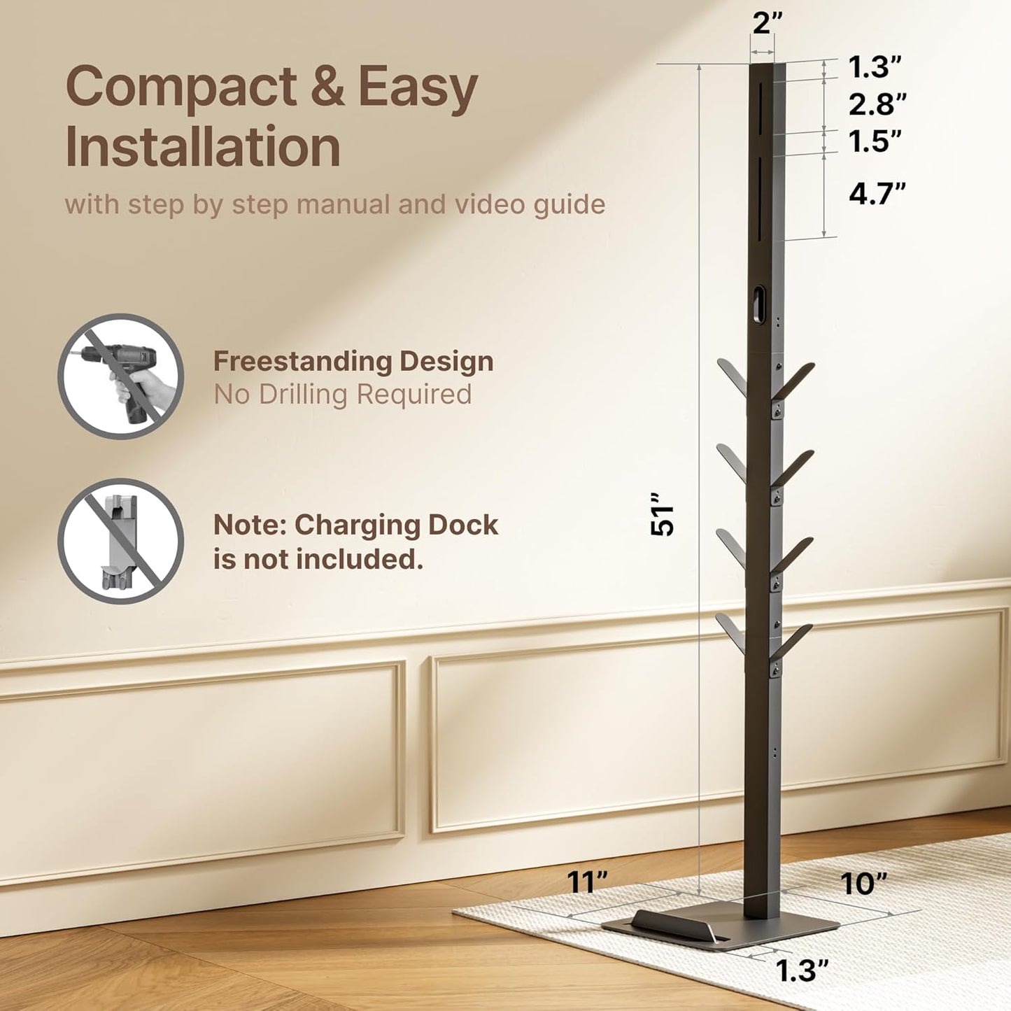 Vacuum Stand for Dyson Gen5 V15 V12 V11 V10 V8 V7 V6, Tineco S11 A10 A11, Eureka NEC180 280TL, Cordless Vacuum Cleaner Holder with 8 Storage Hooks, Accessories & Attachments Organizer, Black