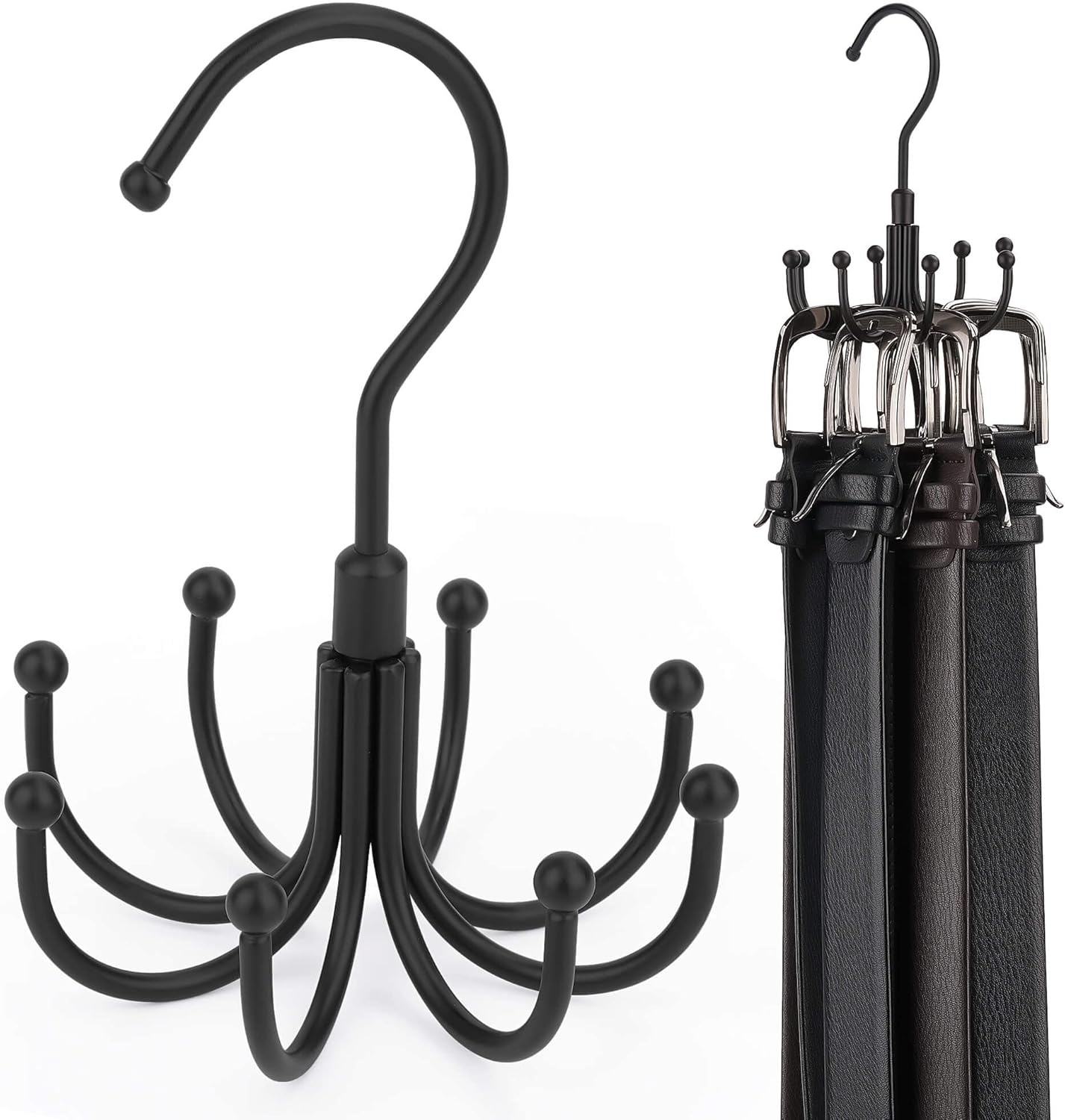 ZEDODIER Belt Hanger, Rotatable Belt Rack Closet Accessories Organizer, Maximum 24 Storage Capacity, Hanging Holder Storage Hook for Belt, Bra, Tank Top, Tie, Scarf, Purse, Black