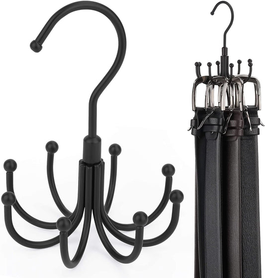 ZEDODIER Belt Hanger, 2 Pack Rotatable Belt Rack Closet Accessories Organizer, Maximum 24 Storage Capacity, Hanging Holder Storage Hook for Belt, Bra, Tank Top, Tie, Scarf, Purse, Black
