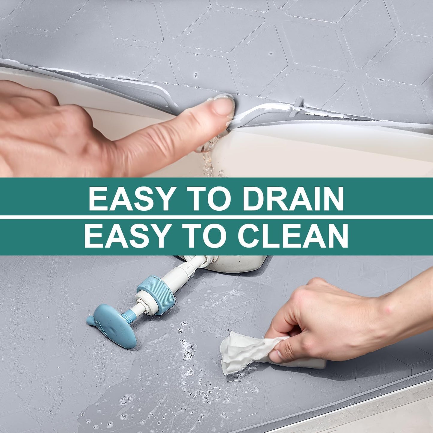 Under Sink Mat, 34" x 19" Waterproof Silicone Under Sink Tray for Kitchen & Laundry Cabinets, Kitchen Cabinet Shelf Protector, Up to 3.3 Gallons Liquid, Fits 36 inch Standard Cabinet Light Grey