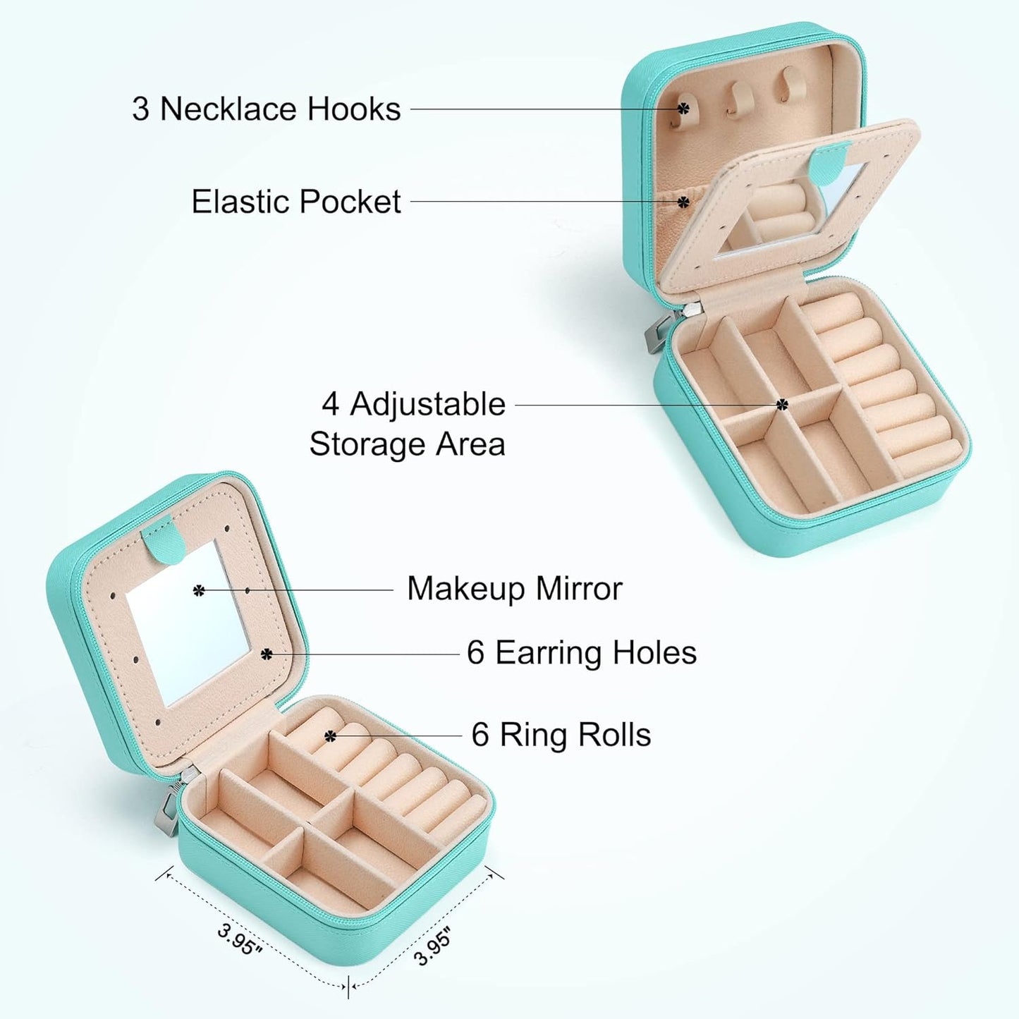 Parima Travel Jewelry Organizer Box - Small Case for Women, Mini Jewelry Box - Letter V, Aqua Blue