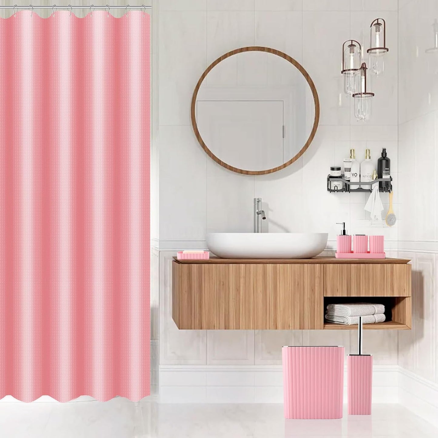 28PC Bathroom Set - Gorgeous Pink Bathroom Set, Bathroom Accessory Set, Pink Shower Curtain Set with 5PC Shower Caddies