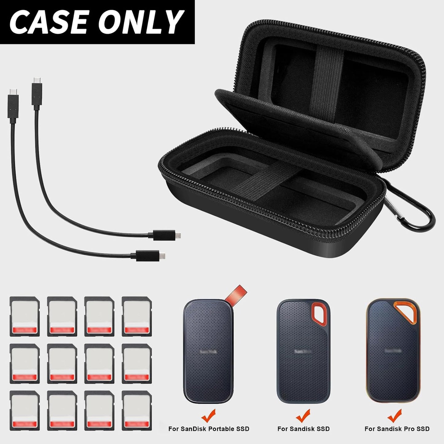 Case Compatible with SanDisk Extreme Pro/for SanDisk Portable SSD 1TB 2TB 4TB 500GB/ for Crucial X10 X9 External Solid State Drive, Travel Storage Bag for Memory Card SD Card - Black (Box Only)