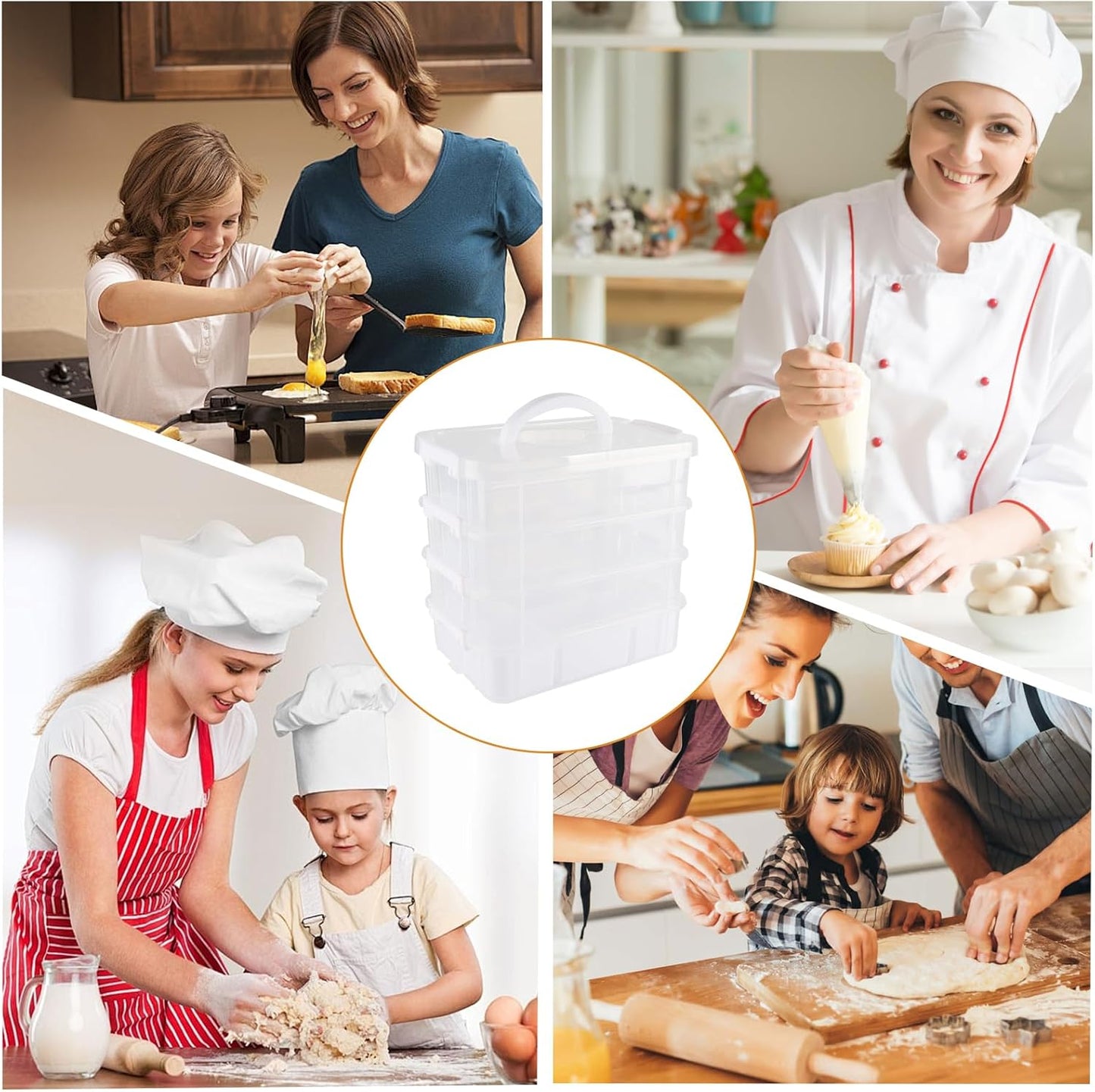 4 Pack of Cookie Cutter Storage with Chocolate Cookie Mold,Handheld Transparent Cookies Cutter Organizer Storage with a Sticker and a Pen,Cover To Prevent Dust,Can Be Used Alone or Hidden for Stacking