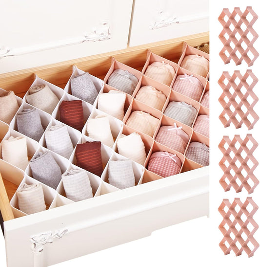 ROUFA Sock Drawer Organizer for Dresser, Honeycomb Underwear Dividers for Women, Panty Separator for Bras, Socks, Belt and Leggings (24pcs.Pink)