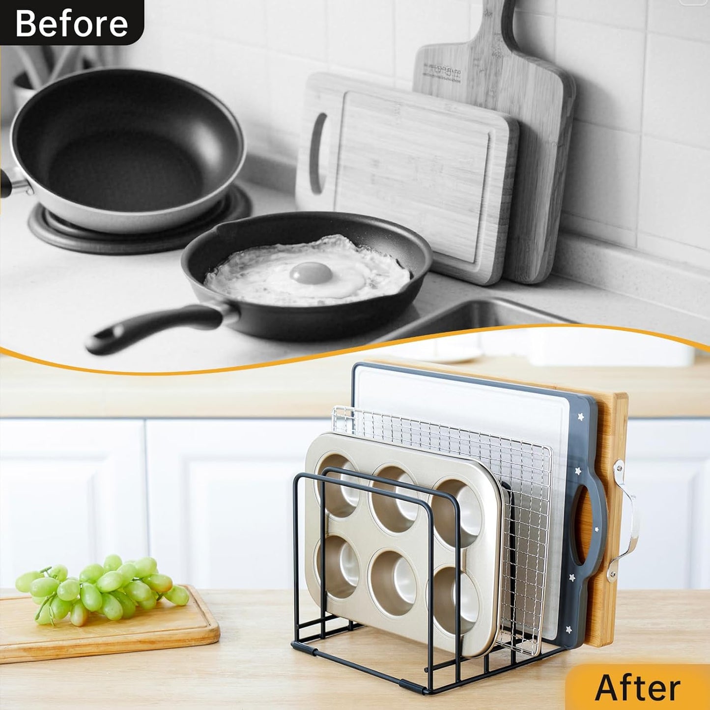2-Pack 5-Tier Cutting Board Holder, Kitchen Cabinet Organizer Holder, Space-Saving Kitchen Storage for Cutting Boards, Bakeware, Trays,Thin Pans and Cookbooks, Baking Sheets Organizer