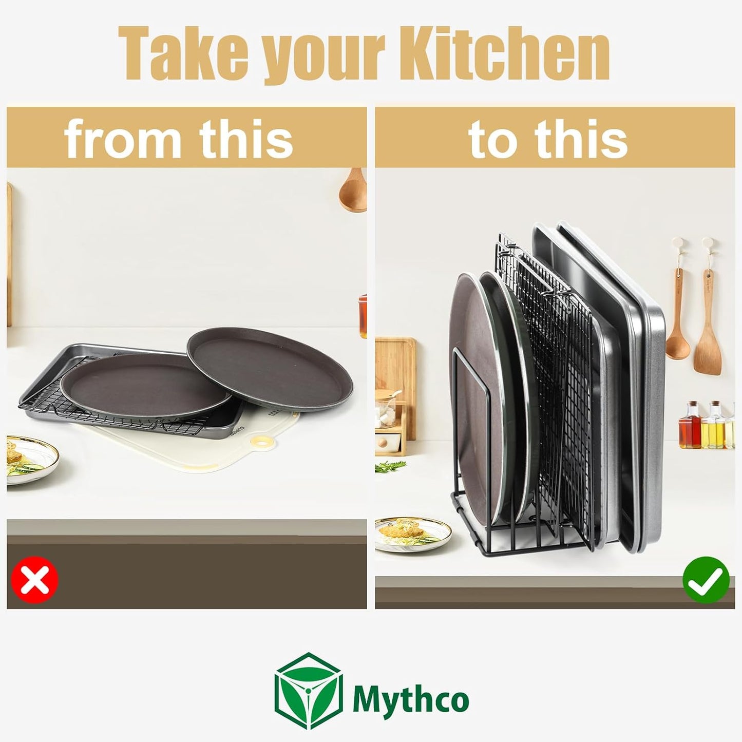 Kitchen Cabinet Cutting Board Organizer, Cookie Sheet Storage Rack,Cabinet Dividers Holder with 5 Slots for Baking Pan Tray Organizer (2 PCS)