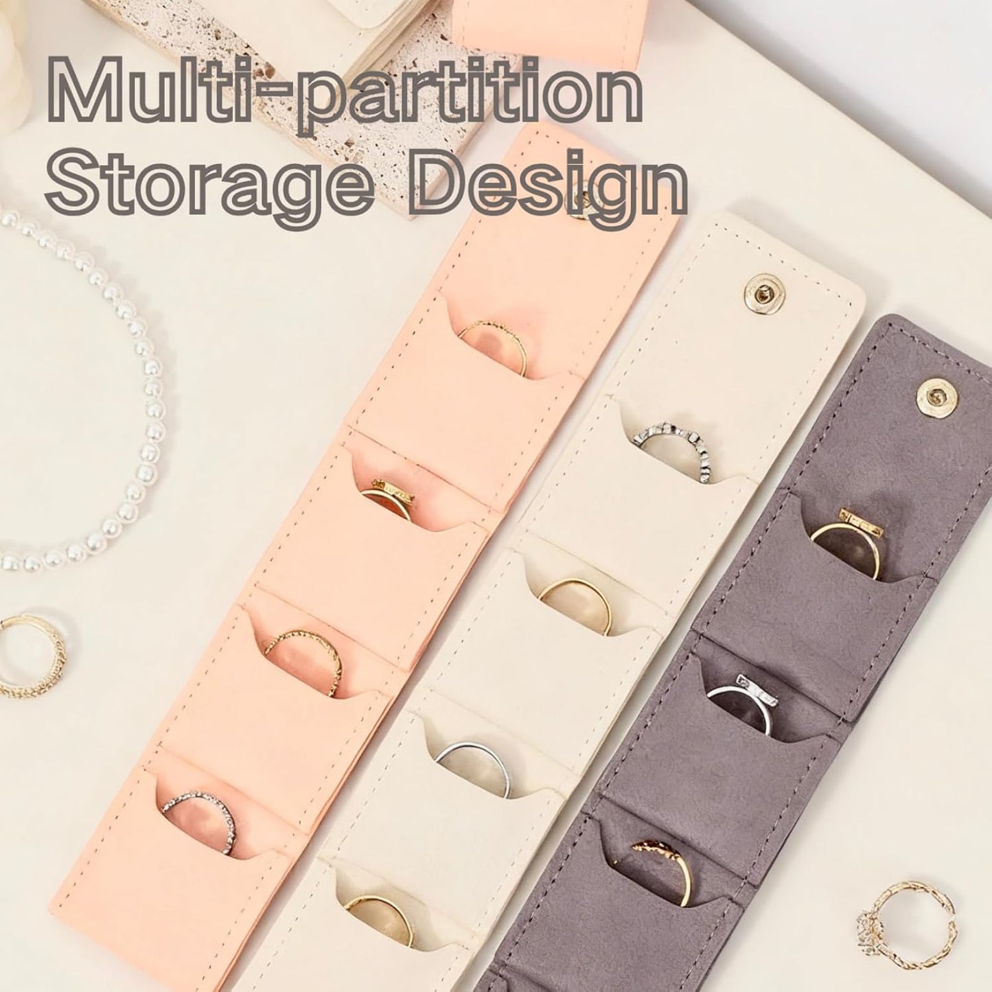 Mini Travel Jewelry Bag,Mini Jewelry Pouch,Protable travel Jewelry Storage Organizer Case,Small Jewelry Storage Roll with Buckle for Earrings,Rings,Necklaces (Off-white, 1Pcs)
