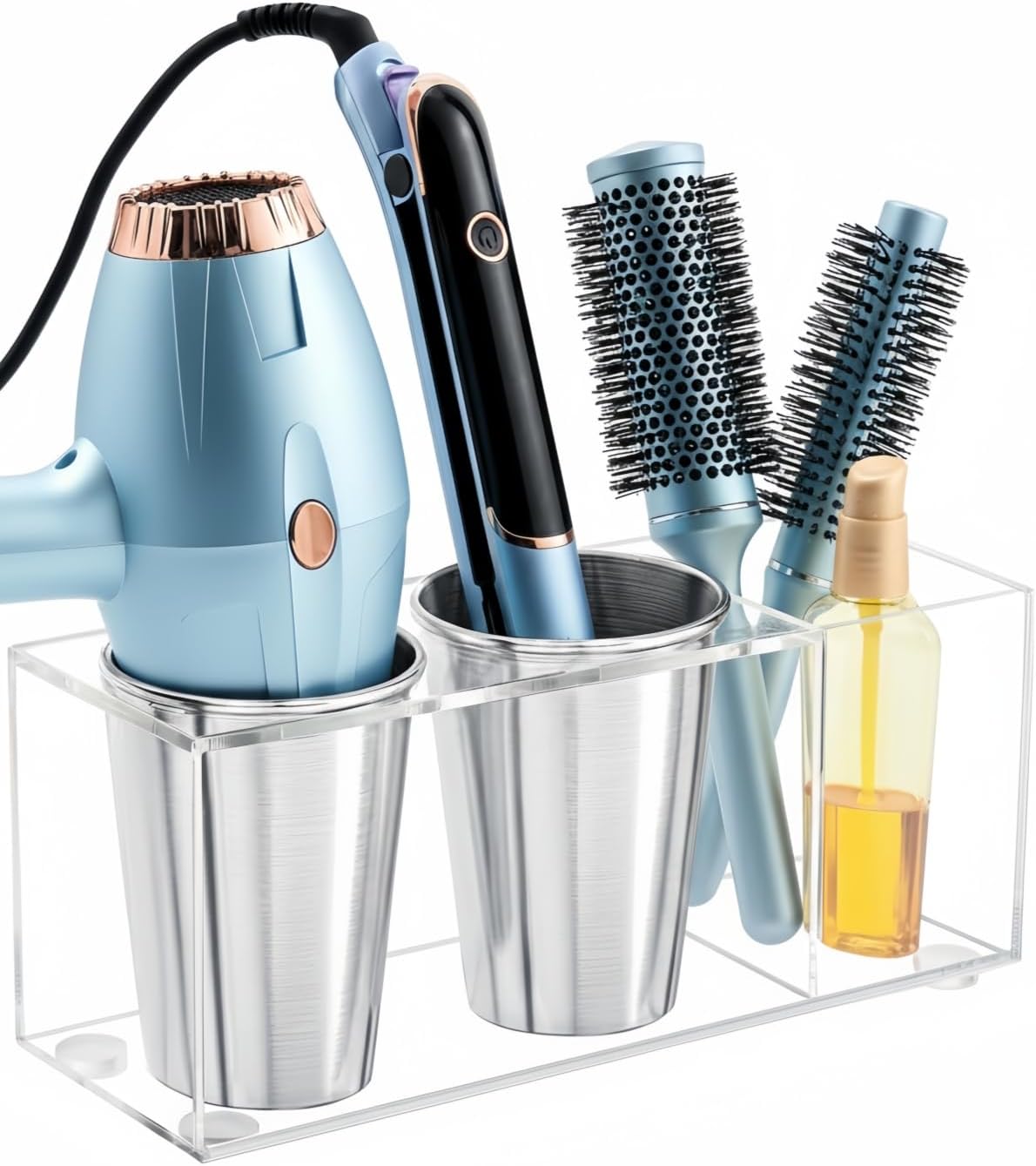 Hair Tool Organizer, Hot Tools Organizer Countertop/Wall Mount, Thick Acrylic Hair Tools Organizer with Anti-Slip Steel Cups, Hair Tool Holder for Bathroom & Vanity Storage UEMUSI