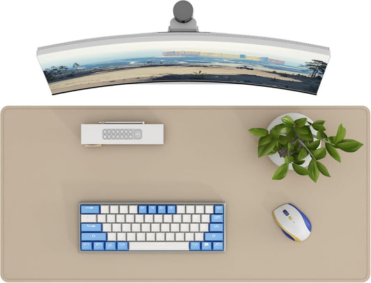 DAWNTREES Desk Mat Protector,PU Leather Desk Pad,Non Slip, Large Mouse Pad and Keyboard Mat, Waterproof Writing Pad for Office and Home (Beige)