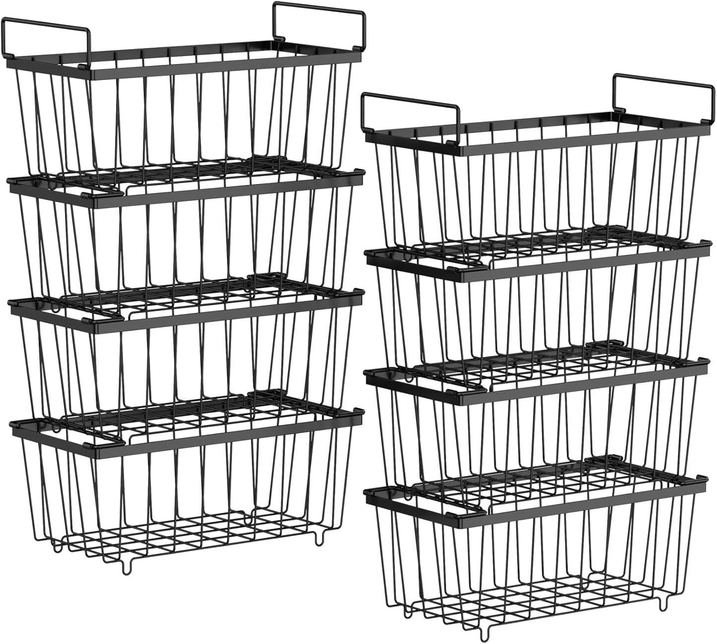 iSPECLE Deep Freezer Organizer Bins - 8 Pack Stackable Freezer Organizer Bins for 7 Cu.FT Chest Freezer Sort Food, Easy to Get Food from Bottom, Better Ventilation, Black