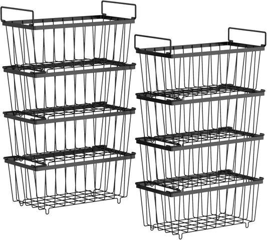 iSPECLE Deep Freezer Organizer Bins - 8 Pack Stackable Freezer Organizer Bins for 7 Cu.FT Chest Freezer Sort Food, Easy to Get Food from Bottom, Better Ventilation, Black