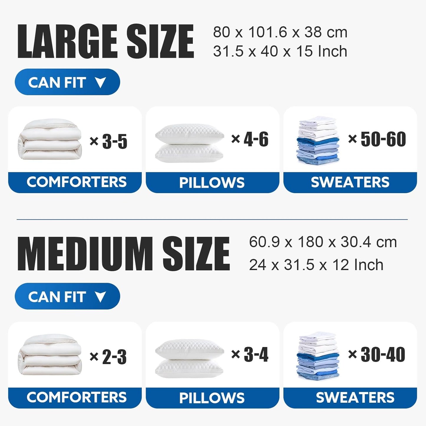 4 Pack Combo Thickened Cube Vacuum Seal Storage Bags, Space Saver Compression Storage Bags for Clothing Comforters Pillows Blankets, No Pump Needed