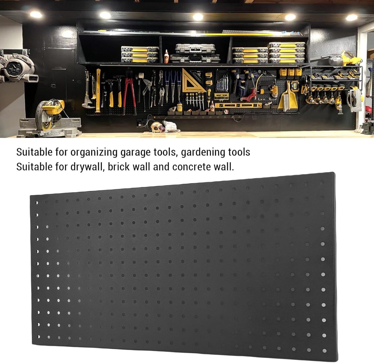 3Pcs Metal Pegboard Panels, 24x12inch Steel Black Pegboards Wall Organizer, 130lbs Heavy Duty Peg Board for Walls Home, Garage Tool Storage, Office Organization