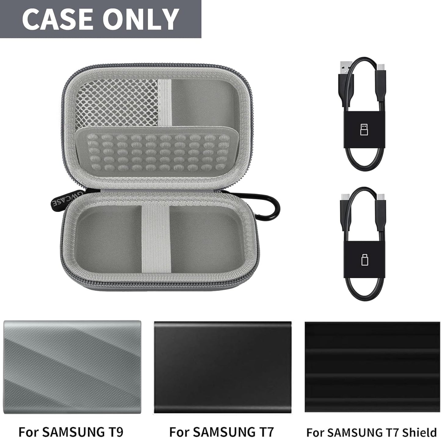 Case Compatible with Samsung T9/ T7/ T7 Shield Portable SSD 1TB 2TB 4TB External Hard Drive, Storage Travel Carrying Holder Organizer for Solid State Drives & USB Cable (Box Only)-Grey