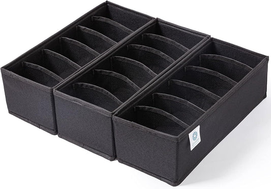 Qozary 3 Pack Sock Underwear Drawer Organizer Dividers, Collapsible Cabinet Closet Storage Boxes for Clothes, Socks, Lingerie, Underwear, Tie, Belt, Baby, Bedroom
