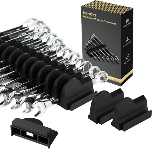 48 pcs MAGNETIC Modular Wrench Organizers for Tool Drawers - Wrench Rack with Metric&SAE Labels, Perfect Tool Storage Holder with Magnet. Gift for father, brother and boyfriend (Black with Magnets)