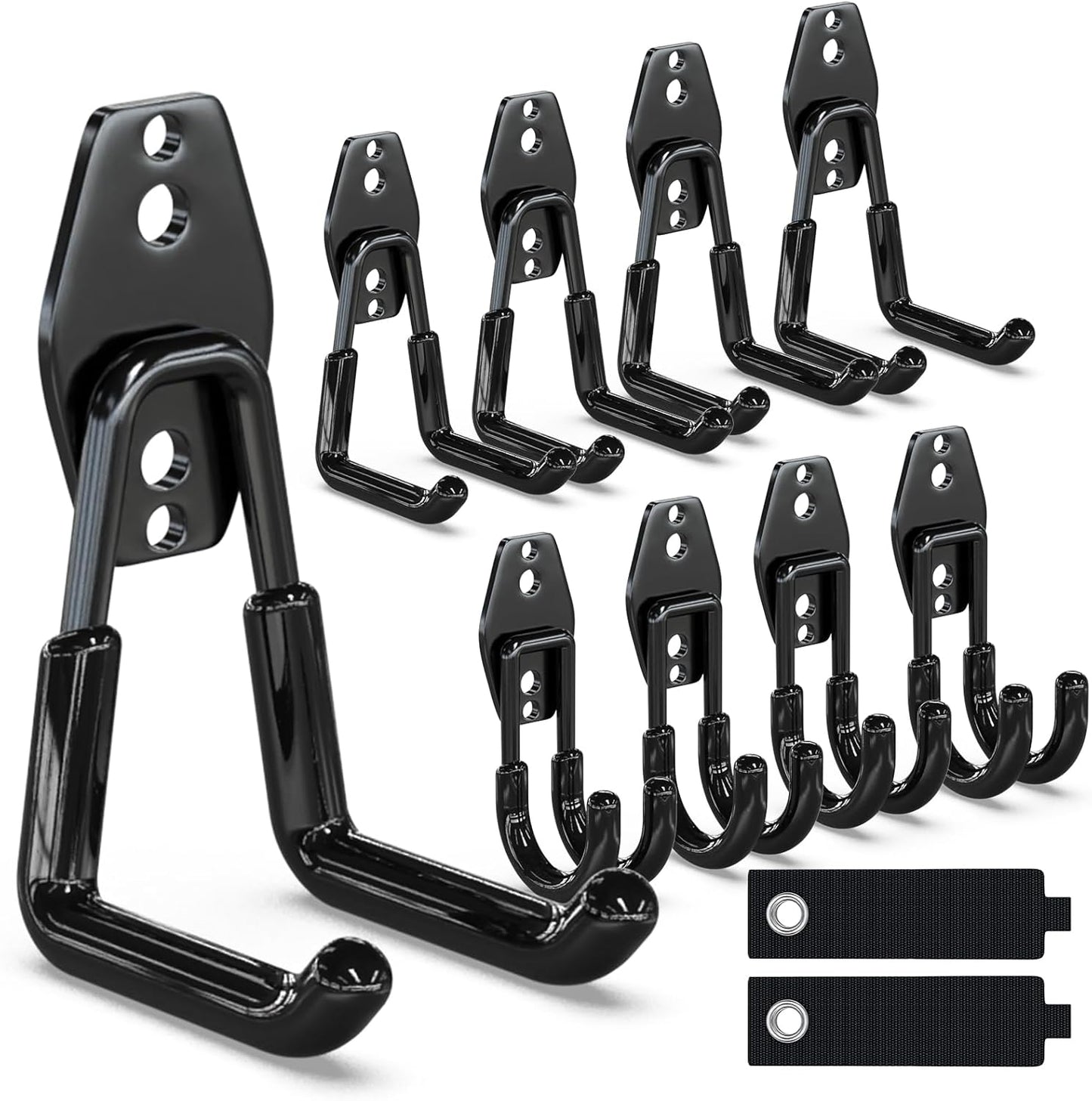 3-H Heavy Duty Garage Hooks 10 Pack, Garage Wall Hooks with Extra Welding Spots,Wall Mount Storage Organizer for Hanging Garden Lawn Tools, Chair, Shovel, Blower (Black)