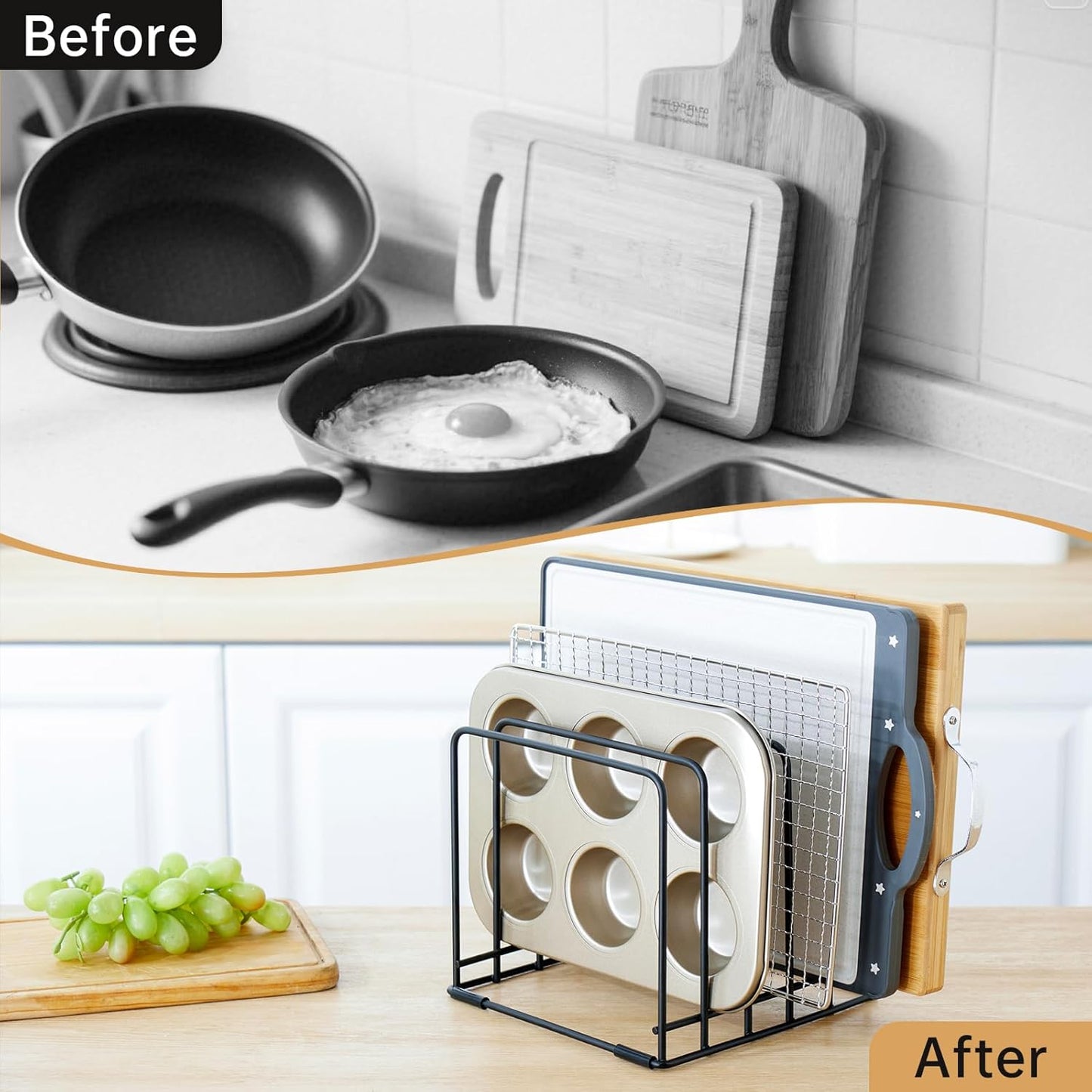 Cutting Board Organizer,Kitchen Cabinet Organizer,Divided Rack with 5 Slots for Baking Trays,Space-Saving Kitchen Storage for Cutting Boards, Cookie Sheet, Thin Pans and Baking Sheets Holder (1pcs)