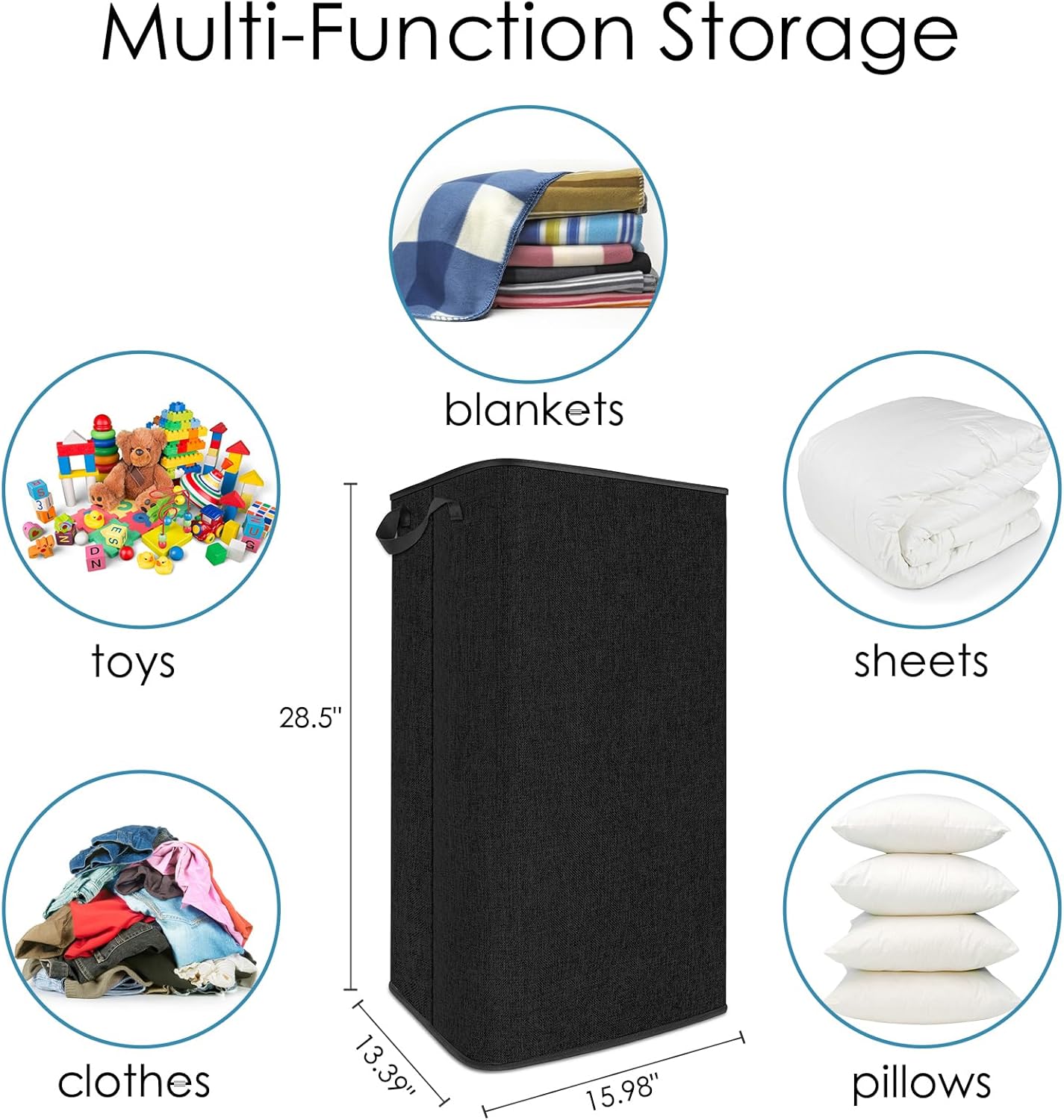 SNIGJAT Extra Large Laundry Hamper, 100 L Tall Laundry Basket with Sturdy Handles, Dirty Clothes Basket for Bedroom, Large Hamper, Sturdy Storage Organizer for Clothes Toys Black