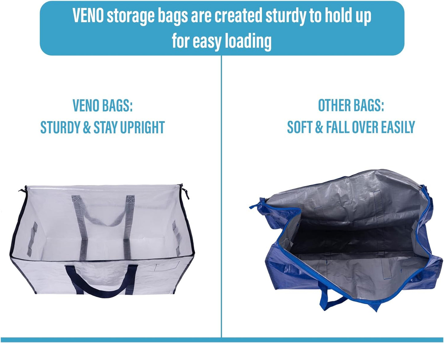 VENO 6 Pack Moving Bags and Large Christmas Storage Bins with lids. Alternative to Moving Boxes, Packing Supplies for College. Extra Large Heavy Duty Totes for Packaging (Clear, 6 Pack)