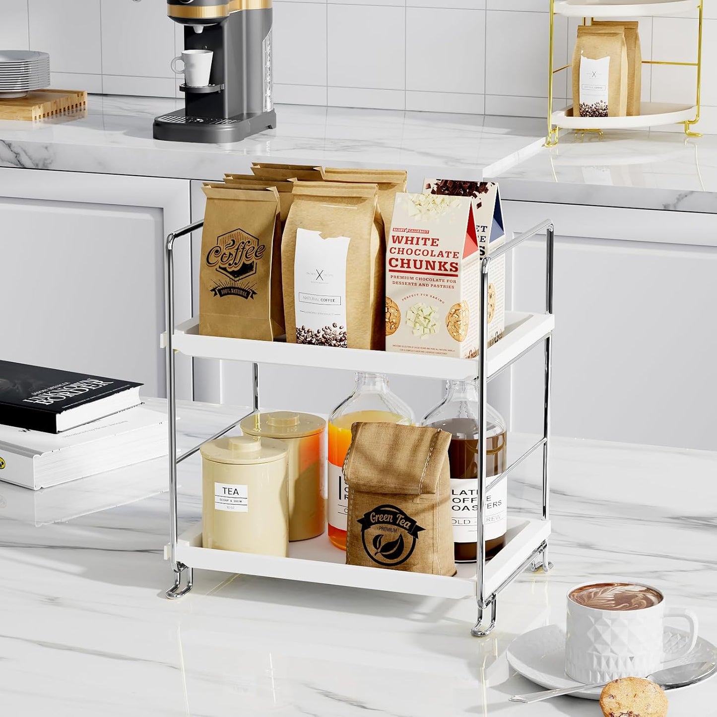 FSyueyun 2-Tier Bathroom Countertop Organizer, Tool-Less Installation Premium Plastics Makeup Shelf Organizer Perfume Skincare for Dresser Vanity Tray Organizers and Storage (Sliver)