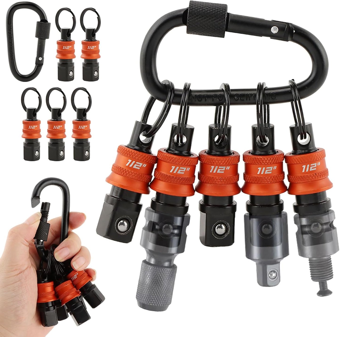 5Pcs Socket Holder Key Chain, 1/2" Drive Socket Organizer Keychain Quick Release Design with Carabiner, Impact Wrench Accessories for Lineman, Electricians, Construction Crews(SIZE:1/2inch)