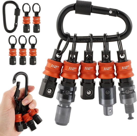 5Pcs Socket Holder Key Chain, 1/2" Drive Socket Organizer Keychain Quick Release Design with Carabiner, Impact Wrench Accessories for Lineman, Electricians, Construction Crews(SIZE:1/2inch)