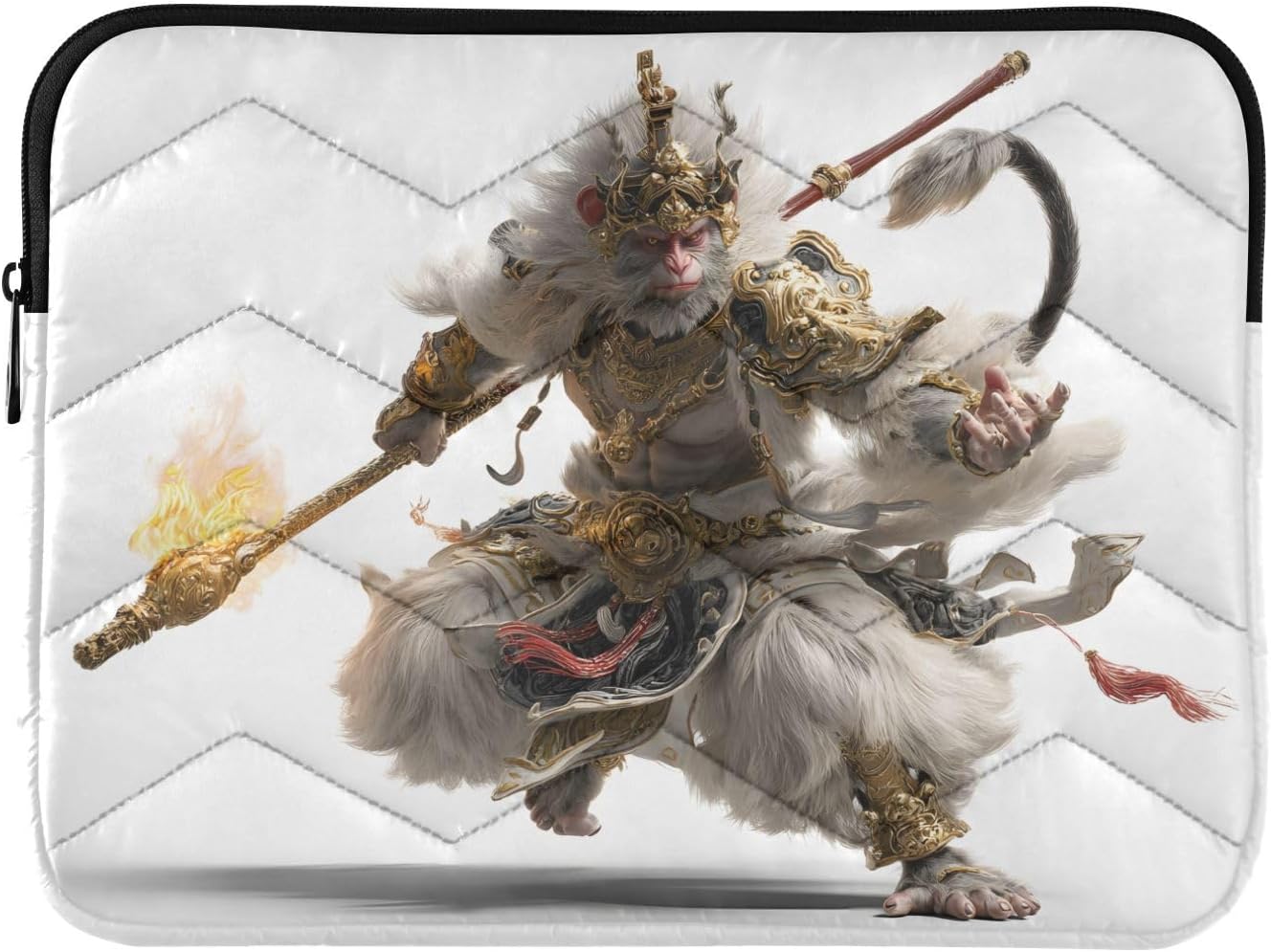 Quilted Laptop Sleeve Case,Slim Portable White Computer Protective Cover,Wukong(13'' - 14'')