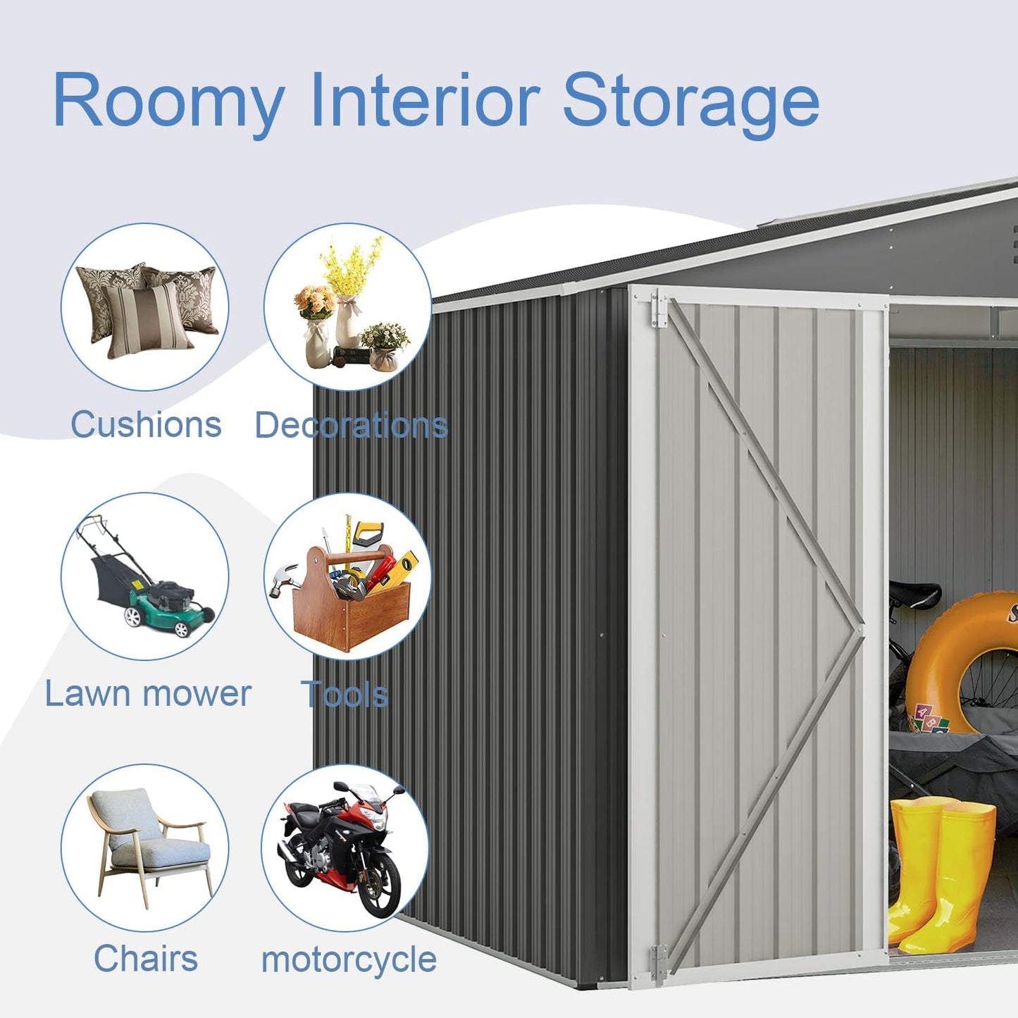 Metal Outdoor Storage Sheds 8 x 6 FT Lockable Metal Garden Shed Steel Anti-Corrosion Storage House with Double Lockable Door for Backyard Outdoor Patio