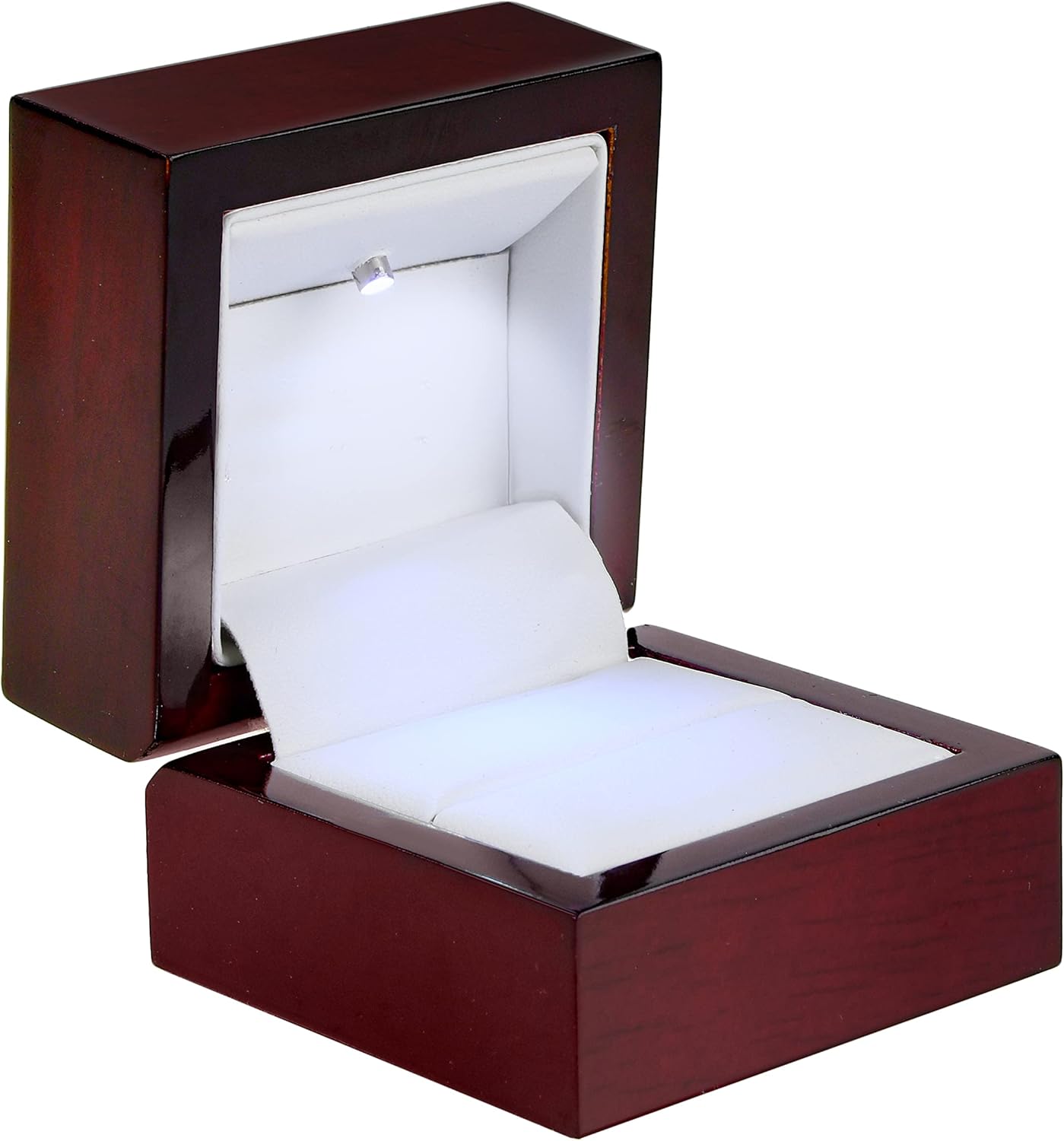Allure - 2 Pack, Luxury Ring Box With LED Light, Authentic Mahogany Wood With Black Leatherette Insert, Square Elegant Diamond Ring Case For Unique Proposal Or Wedding, Small Jewelry Display Gift Box.