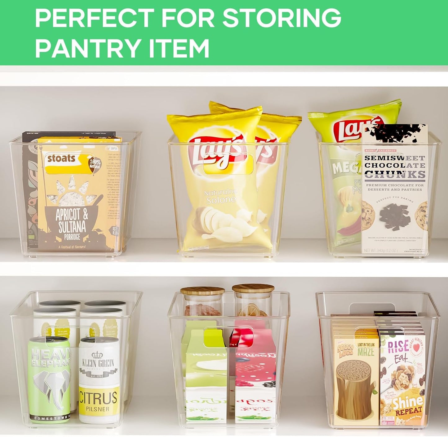 12 Pack Clear Plastic Storage Bins, 11" Large Pantry Organizer Bins with Handles, Plastic Containers for Refrigerator,BPA-Free Perfect for Kitchen,Fridge,Cabinet,Pantry,Bathroom,Closet Organization