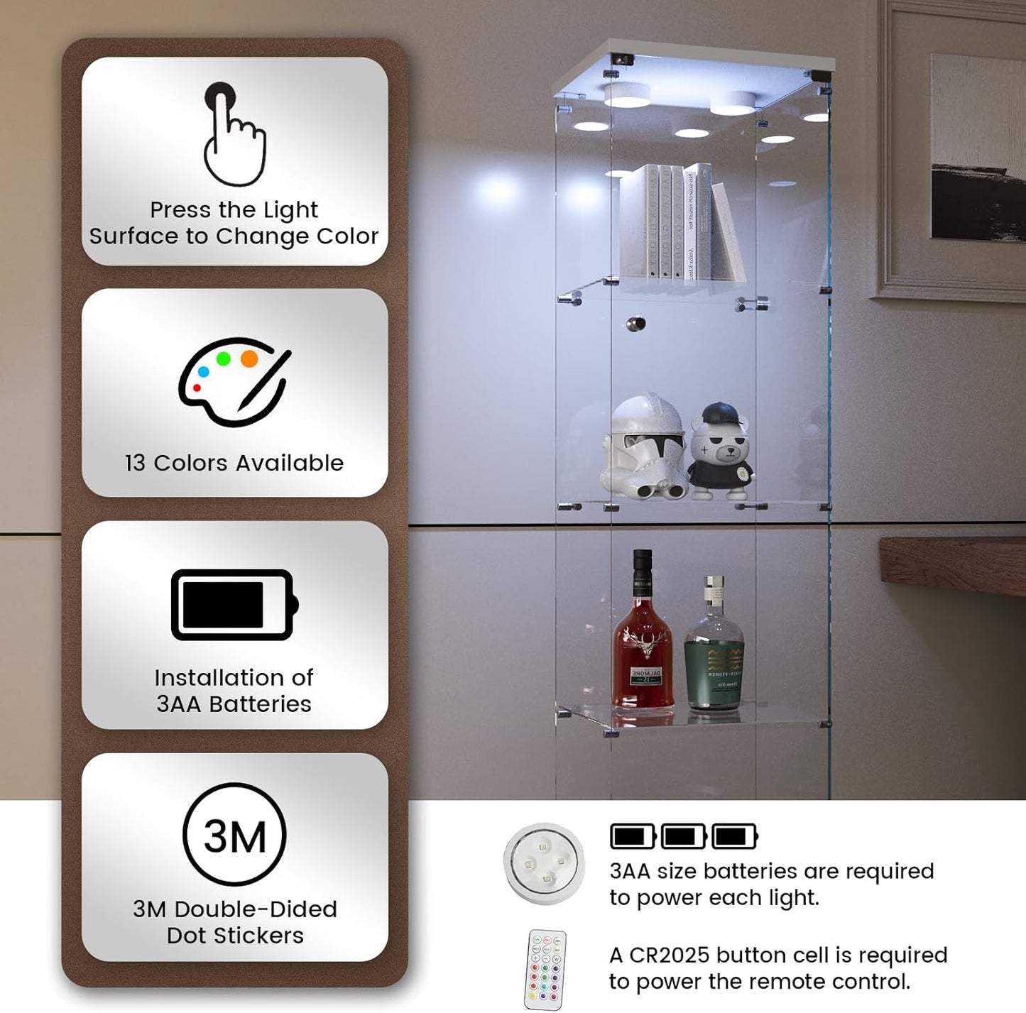 Beauty4U Glass Display Cabinet with LED Light, 4 Shelves, Curio Cabinets for Living Room, Bedroom, Office, White Floor Standing Glass Bookshelf, Quick Installation