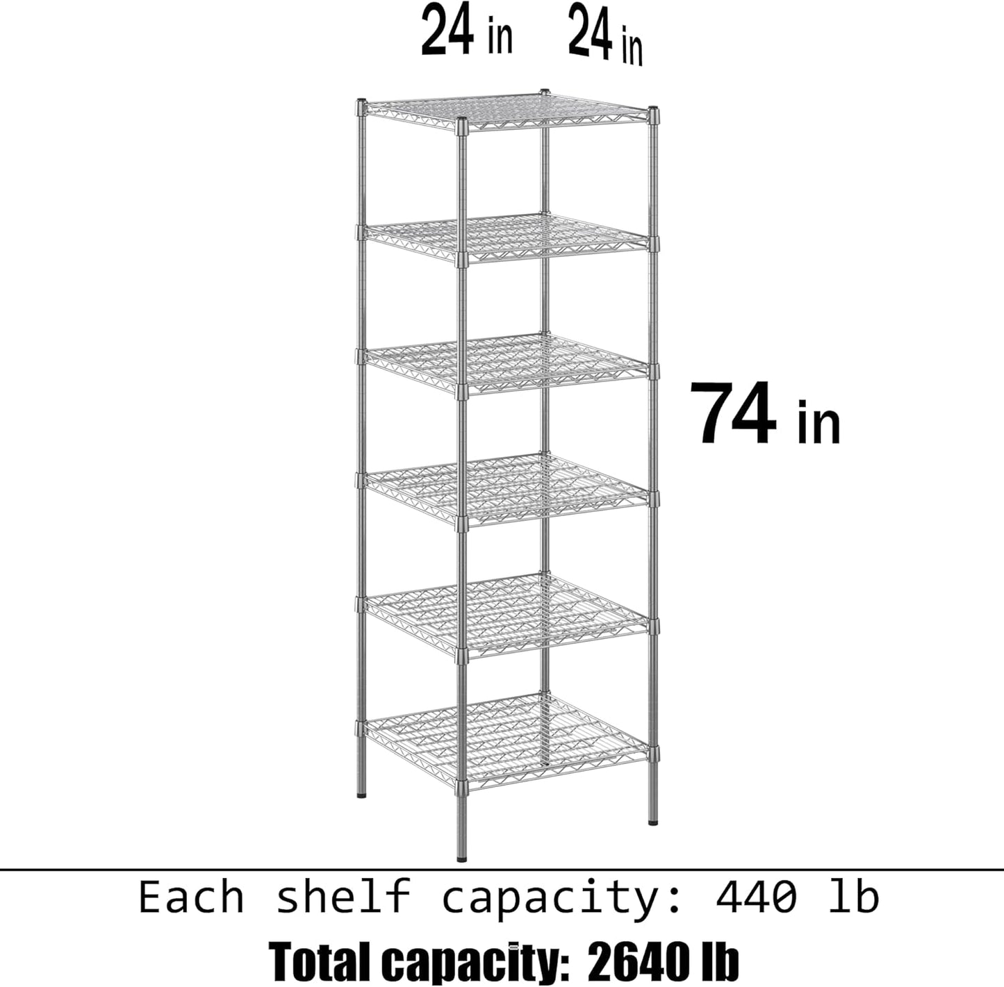 24" Deep x 24" Wide x 74" Height Wire Shelving Kit | 6-Tier | NSF Commercial Storage Rack Unit