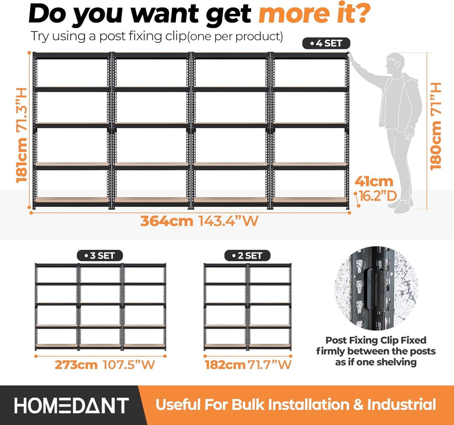 HOMEDANT 5 Tier Storage Shelves Adjustable Laminated Boltless Garage Metal Shelving Unit Heavy Duty Utility Rack Shelf Warehouse Pantry Closet Kitchen (2, (M) 35.9" W, Black)