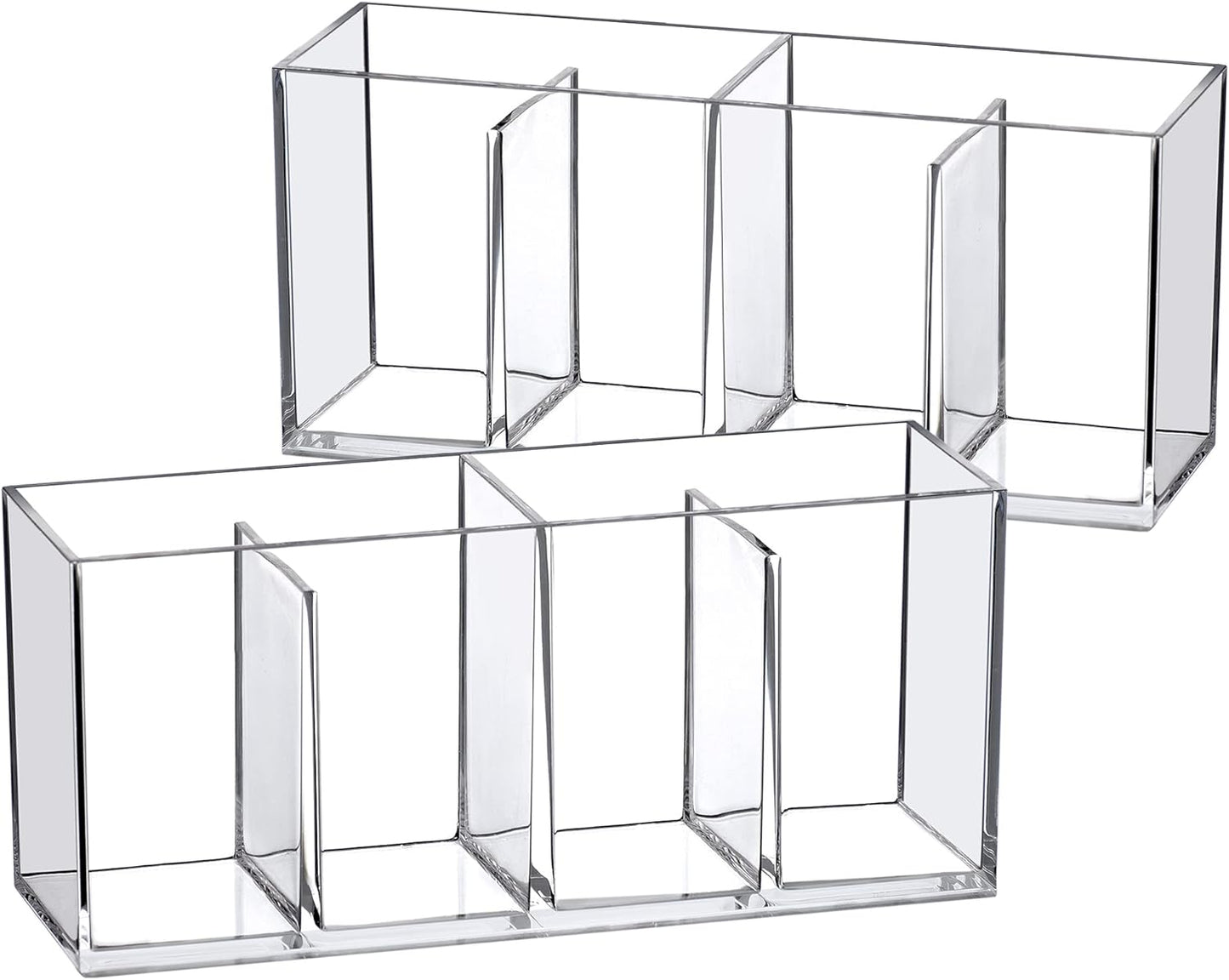 Amazing Abby - Glamour - 2-Pack Acrylic 4-Compartment Makeup Organizer, Transparent Plastic Makeup Brush Holder, Perfect Bathroom Vanity Storage Solution for Makeup Brushes, Eyebrow Pencils, and More