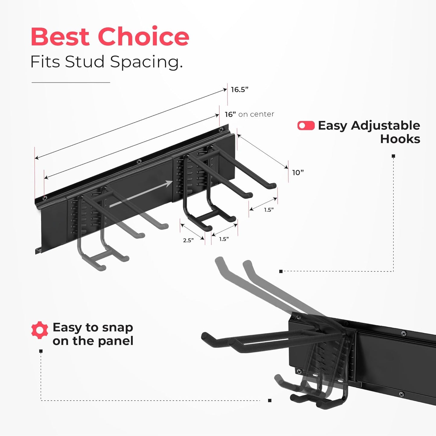 TIDYME Garage Wall Organizer | 80" Heavy-Duty Tool Storage Rack | Adjustable Double-Layer Hooks | 500 lbs Capacity | Carbon Steel Wall Mount Holder for Shovels, Rakes, Ladders & Power Tools